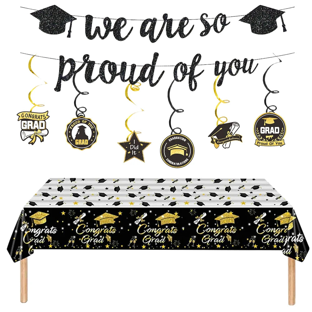 Garden Graduation Party Tablecloth Banner