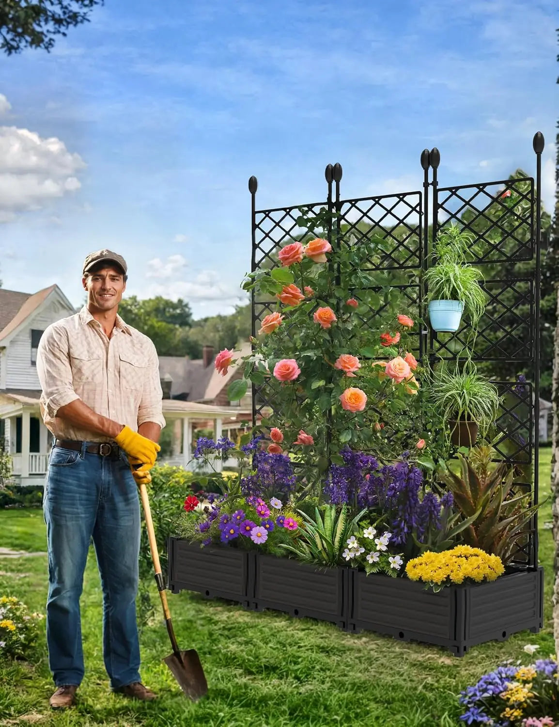 Patio Privacy Trellis Planter Box